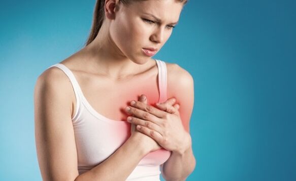 A feeling of painful pain in the heart region is one of the signs of thoracic osteochondrosis